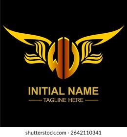 WV Golden Wing Emblem Logo with elegant gold wings, sleek and modern design. Ideal for branding, creative projects, luxury businesses, or artistic ventures.