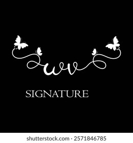 WV Handwritten initial letter, WV simple signature vector logo with butterfly shape variation, beauty, photography letter logo design. W V