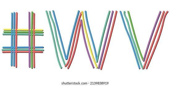 WV Hashtag. Isolate doodle lettering text from multi-colored curved neon lines like from a felt-tip pen, pensil. #WV is abbreviation for the US America state West Virginia