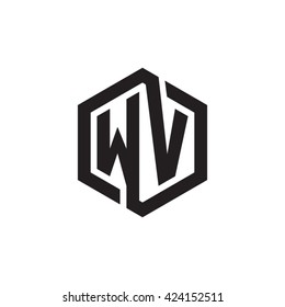 WV initial letters looping linked hexagon monogram logo