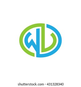 WV initial letters looping linked ellipse logo blue green