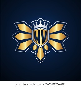 WV initial letters monogram logo for gaming with shield and eagle wing