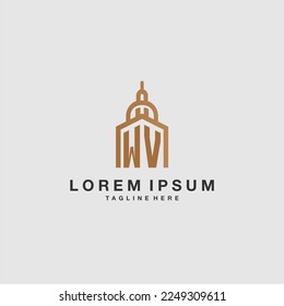Logotipo inicial de WV monograma inmobiliario con diseño imperium