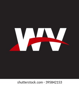 WV initial overlapping swoosh letter logo white red black background