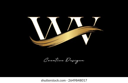 WV Letter Monogram Logo – Elegant Gold Brush Stroke Letter mark for Luxury Branding, Fashion, Boutique  Premium Identity Design
