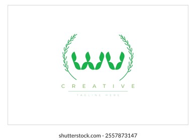 WV letters eco logo with leaf. Fresh nature and healthy leaf logo design.