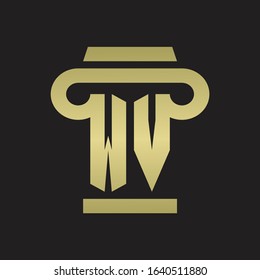WV Logo monogram with pillar style design template with gold colors