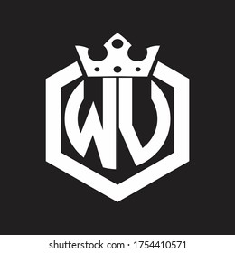 WV Logo monogram rounded by hexagon shape with crown design template