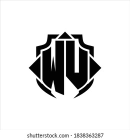 WV Logo monogram with shield line and 3 arrows shape design template on white background