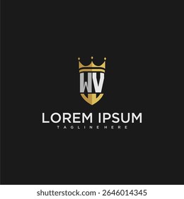 Monograma de carta de lujo WV para diseño de logotipo de corona y escudo