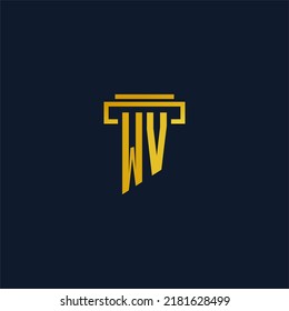 Logotipo inicial de monograma de WV para la firma de abogados con diseño de hitos