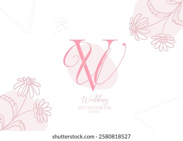 WV VW initial wedding monogram logo, wedding logo design, custom wreath wedding logo