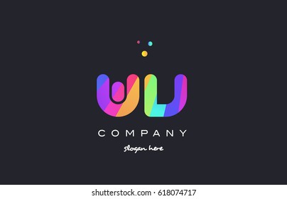 wv w v  creative rainbow green orange blue purple magenta pink artistic alphabet company letter logo design vector icon template