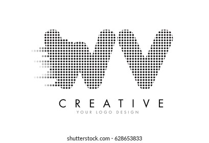 WV W V Letter Logo Design with Black Dots and Bubble Trails.