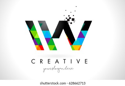 WV W V Letter Logo with Colorful Vivid Triangles Texture Design Vector Illustration.