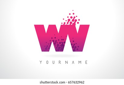 WV W V Letter Logo with Pink Letters and Purple Color Particles Dots Design.