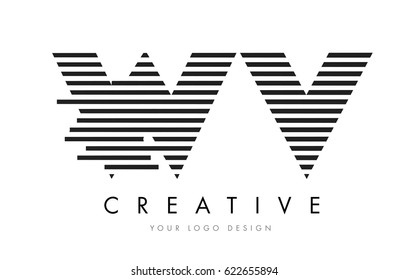 WV Zebra Letter Logo Design with Black and White Stripes Vector