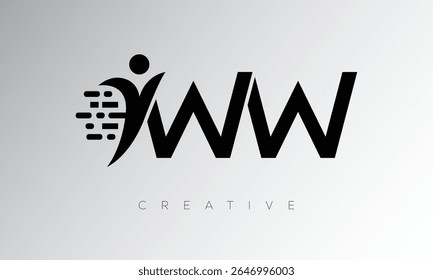 WW Creative Digital Monogram Logo – Futuristic Letter mark Design Featuring Human Shape, Pixel Motion and Minimal Tech Style for Innovative Branding Identity