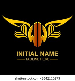 WW Golden Wing Emblem Logo with elegant gold wings, sleek and modern design. Ideal for branding, creative projects, luxury businesses, or artistic ventures.