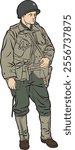 WW II  Soldier Illustration in Military Uniform color 