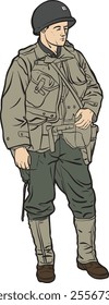 WW II  Soldier Illustration in Military Uniform color 