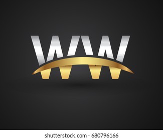 WW initial logo company name colored gold and silver swoosh design. vector logo for business and company identity.

