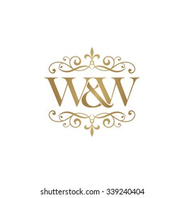 W&W Initial logo. Ornament ampersand monogram golden logo