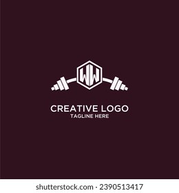 WW initial monogram for fitnes or gym logo with creative shield and barbell design