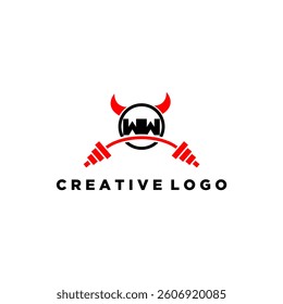 WW initial monogram for fitnes or gym logo with devil style design