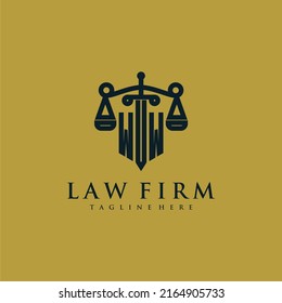 WW initial monogram for lawfirm logo with sword and scale