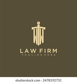 WW initial monogram for lawfirm logo with sword style image