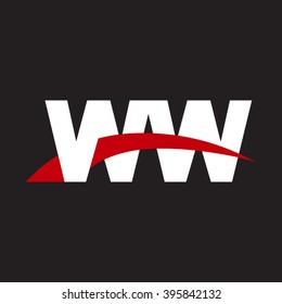 WW initial overlapping swoosh letter logo white red black background