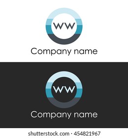 WW letter circle shape icon logo white blue