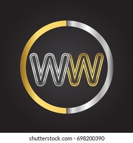 WW Letter logo in a circle. gold and silver colored. Vector design template elements for your business or company identity.