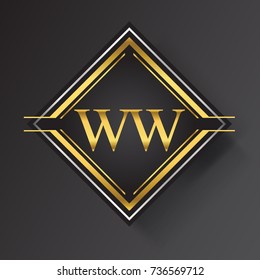 WW Letter logo in a square shape gold and silver colored geometric ornaments.