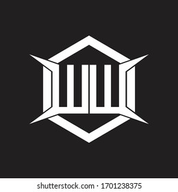 Monograma del logotipo WW con hexágono y plantilla de diseño de cuatro ejes