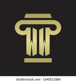 WW Logo monogram with pillar style design template with gold colors