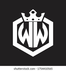 WW Logo monogram rounded by hexagon shape with crown design template