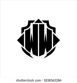 WW Logo monogram with shield line and 3 arrows shape design template on white background