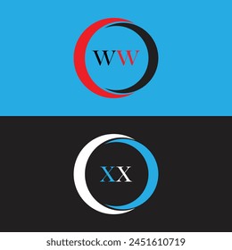 WW logo. X X design. White WW letter. XX, W W letter logo design. Initial letter XX linked circle uppercase monogram logo.