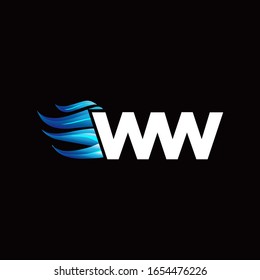 WW monogram logo with blue fire style design template
