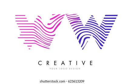 WW W Zebra Letter Logo Design with Black and White Stripes Vector