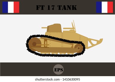 WW1 French tank vector illustration, Armoured vehicle design.