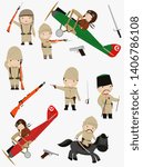 WW1 Ottoman Army cartoon set vector illustration.