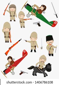 WW1 Ottoman Army Cartoon Set Vector Illustration.