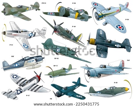 WW2 13 American single propeller monoplane fighter collection.