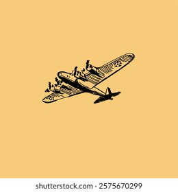 WW2 American plane air force drawing retro style vector art