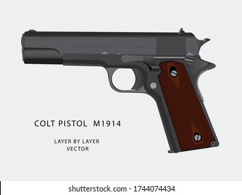 WW2 colt pistol vector parts by parts with layers name. best for animation such as firing, reloading etc.
