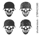 WW2 german style war helmet skull silhouette symbol. WWII steel helmet logo icon. Vector illustration image. Isolated on white background.