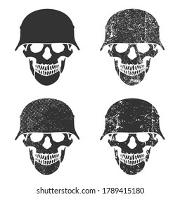 WW2 german style war helmet skull silhouette symbol. WWII steel helmet logo icon. Vector illustration image. Isolated on white background.